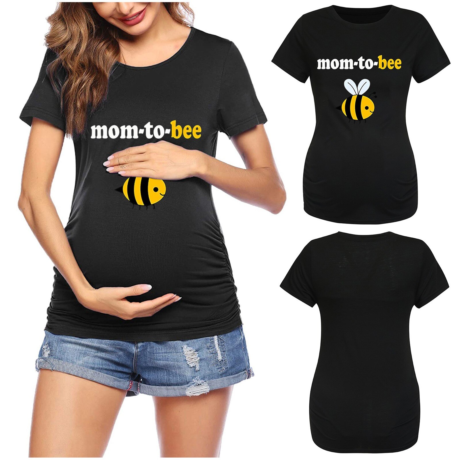 Mooie Patroon Tops T-shirt Zwangerschap Kleding Vrouwen Moederschap Korte Mouwen Cartoon Honeybee T-shirt Moeder Clothing11