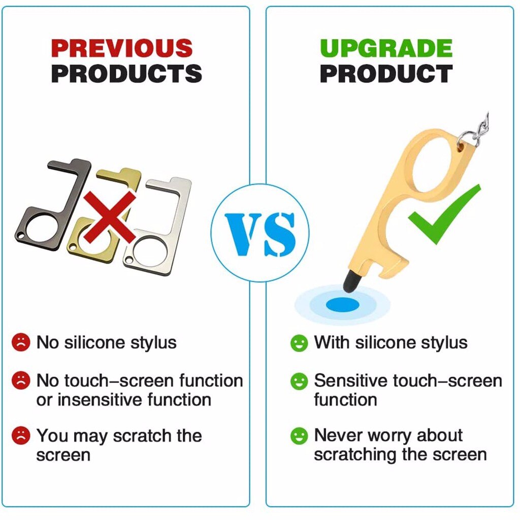 Door Opener Brass Anti-Contact Safety Protection Isolation Bottle Opener Contactless Safety Door Opener Door Handle Key Grip 4PC