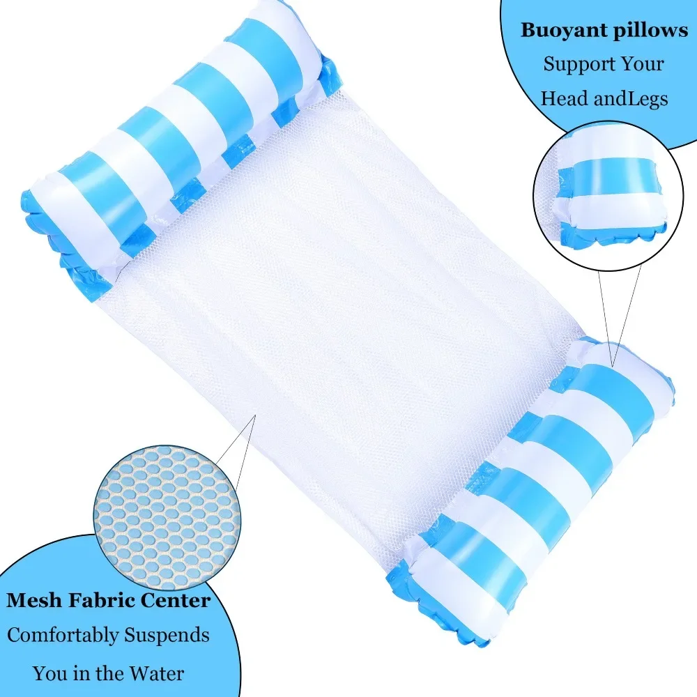 Sofá de agua para natación, hamaca inflable, estera flotante para adultos, tumbonas de piscina, camas, accesorios de plegables a rayas