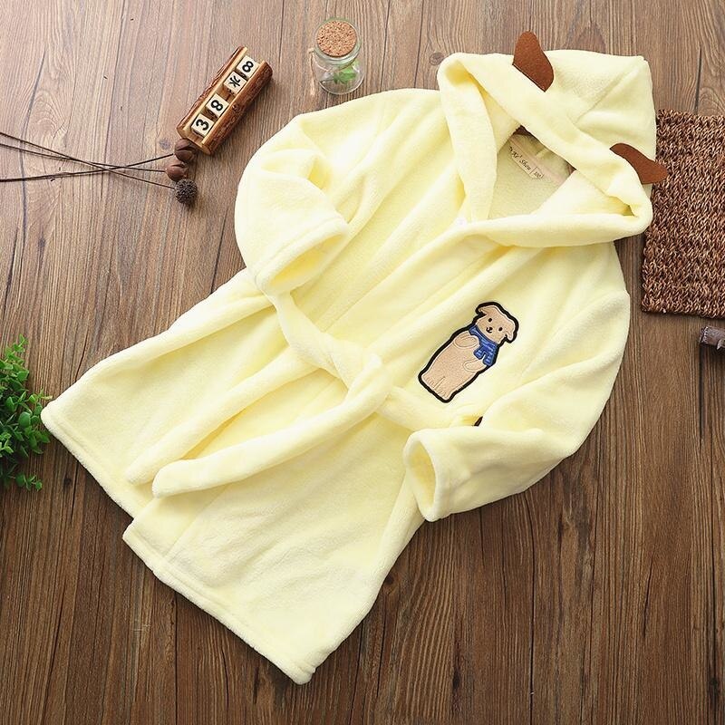 Autumn Winter Bathrobe Kids Sleepwear Robe Children Bath Robe Warm Soft Pajamas For Girl Boy Teenage Flannel Robe: Beige / 2T