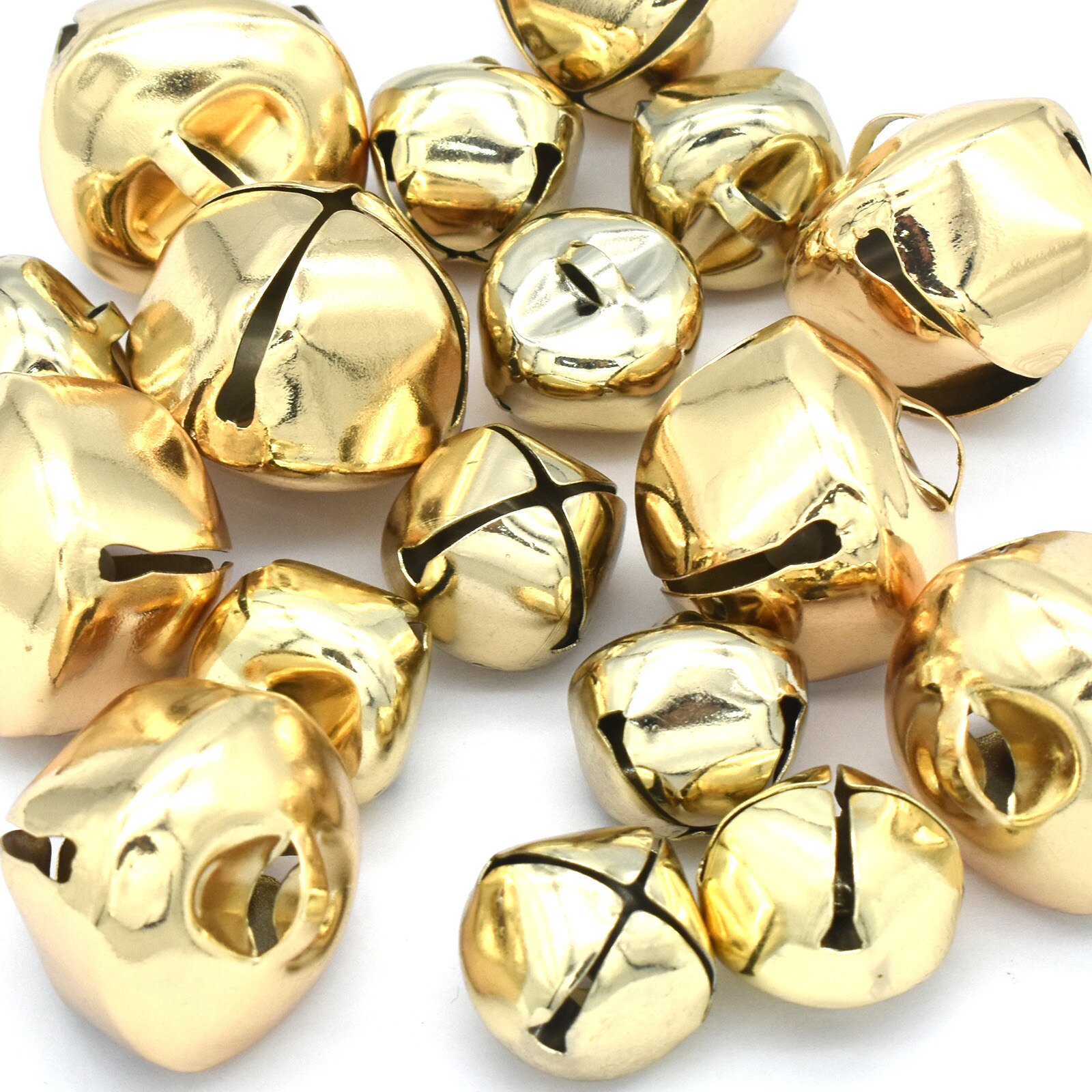 Cascabeles grandes de oro claro para Navidad, cascabeles artesanales a granel para decoración de Festival de Navidad, Collar de perro, decoración del hogar