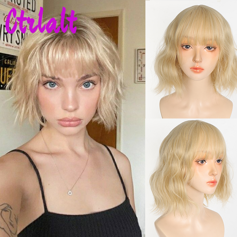Pelucas de pelo Natural sintético en capas para mujer, color negro y marrón, ondulado, para uso diario, con flequillo de cortina, resistente al calor