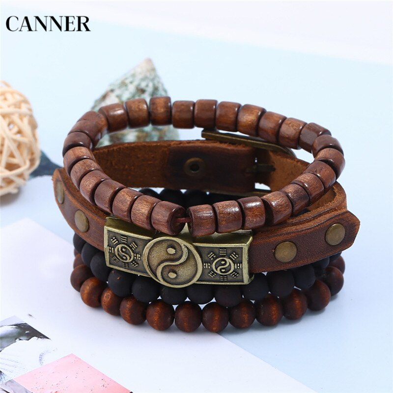 Bracelets de Bracelet faits main Canner 4 pièces/ensemble pour hommes Vintage Bracelet Yin Yang Bracelets pour femmes