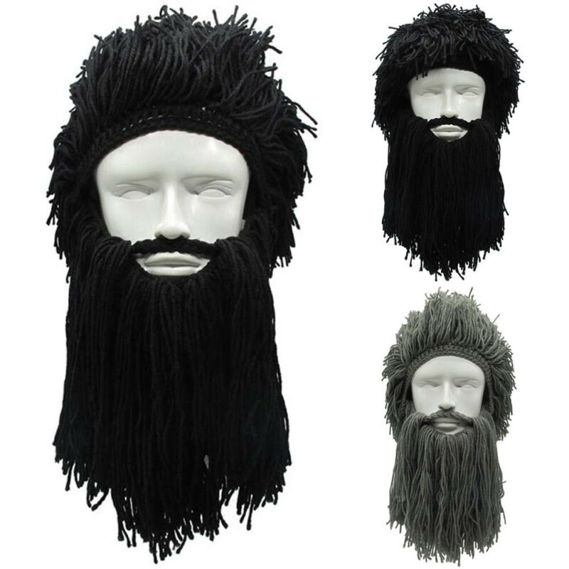 Nyeste mænd strik viking skæg huer vinter varm ski maske overskæg hue hue parykker cosplay diy huer