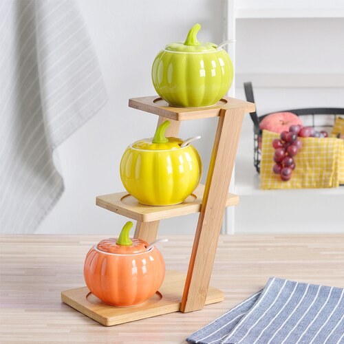 ceramic cruet seasoning jar set home kitchen MSG pumpkin oil salt cans seasoning box WF4091535: C