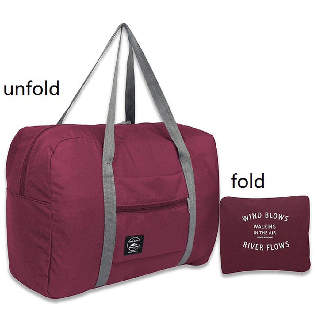 Large Capacity Overnight Travel Bag Travel Carry on Luggage Weekend Bag For Man Women Nylon Folding Waterproof Oversized Bag: Wine 