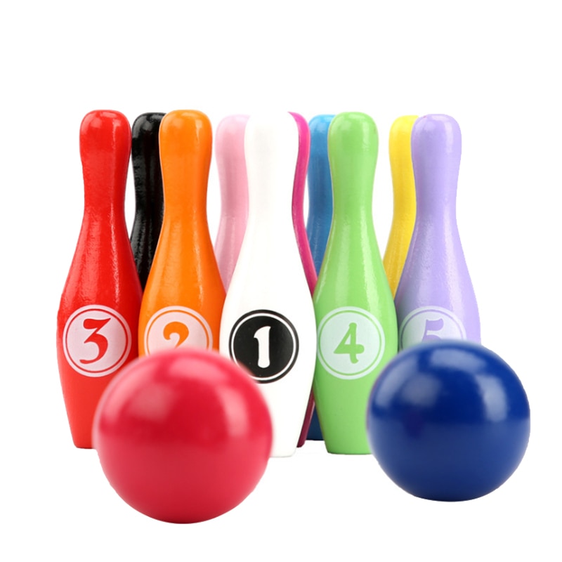 Juego de bolos para niños, 10 pines coloridos, 2 bolas, juguetes para niños pequeños impresos con número, para niños y niñas de 1 a 6 años: Default Title