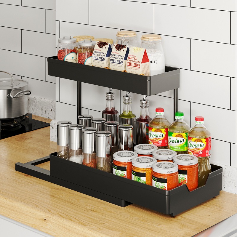 ﻿ 2-Tier Küche Lagerung Unter Waschbecken Organizer Ziehen Doppel-Schicht Waschbecken Demontage Lagerung Rack Badezimmer Küche Desktop Racks