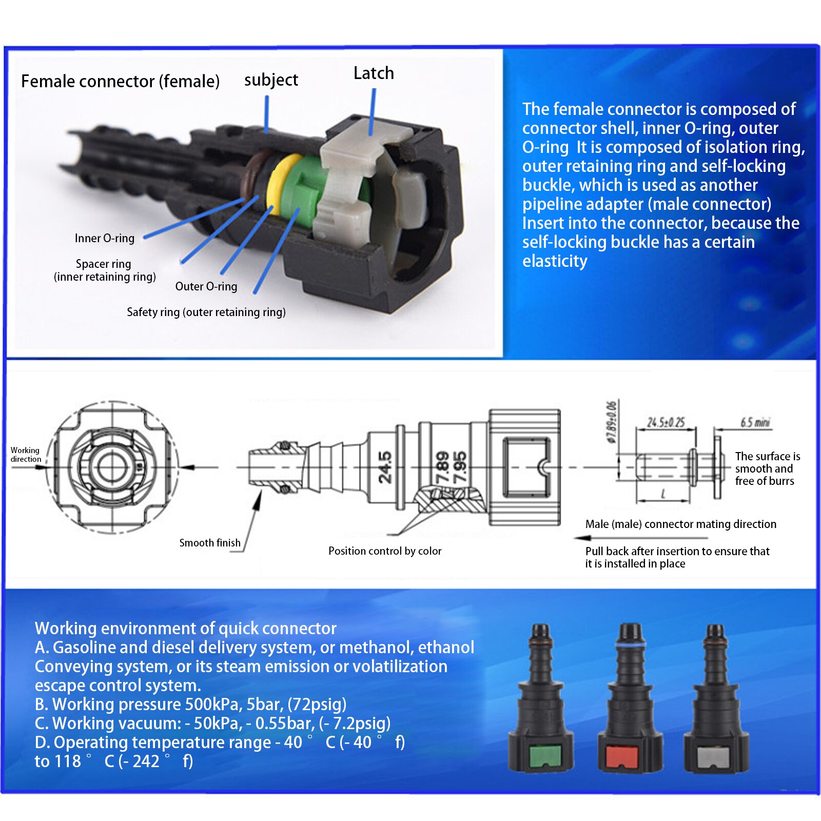 Zwarte Auto Fuel Line Quick Connect Slang Koppeling ID8 7.89 Rubber Nylon Olie Lijn Pijp Connector Disconnect Release Slangfitting