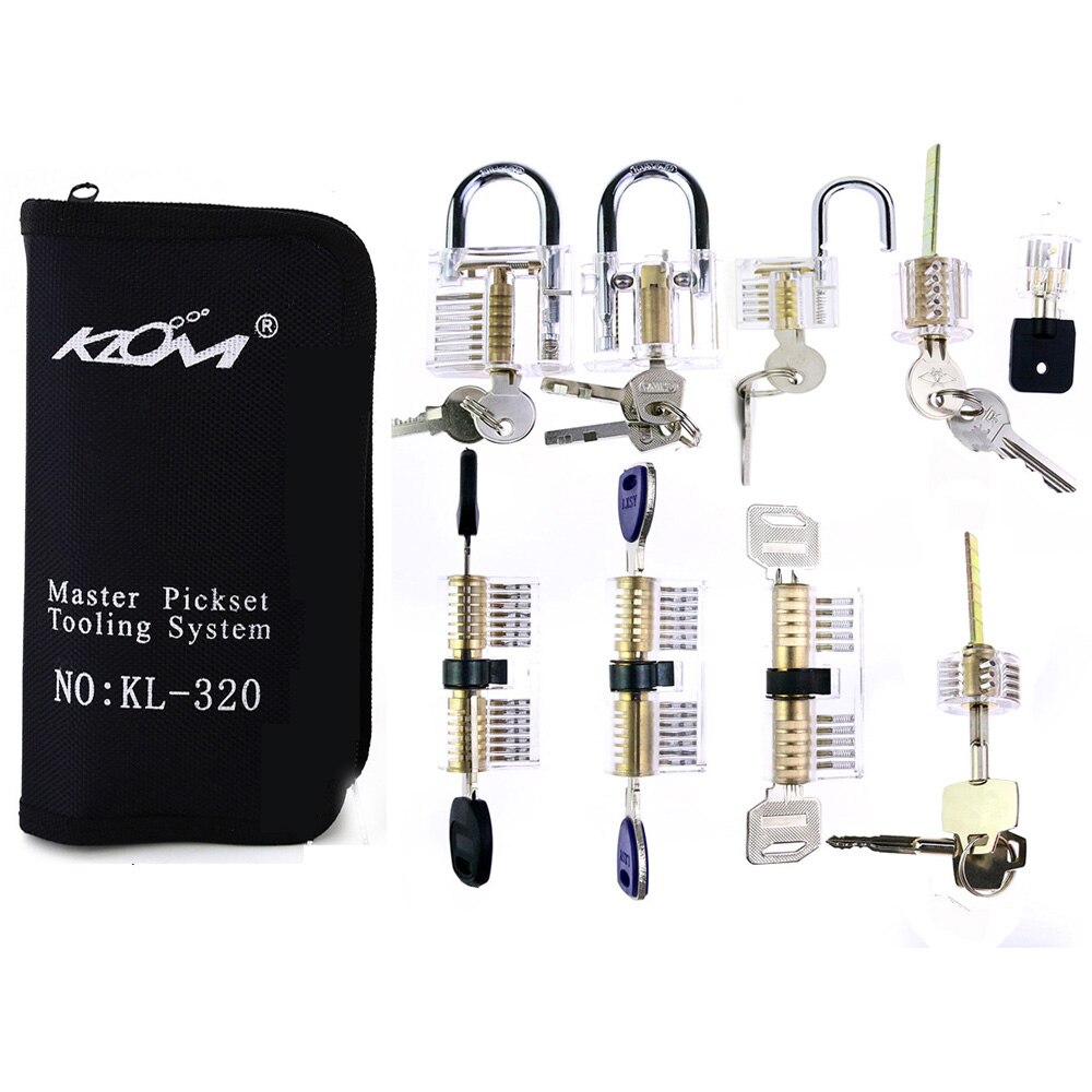 Klom 32pcs Lock Pickset Tools Remove Hand Tools with 9pcs Transparent Practice Lock Opener Kit Locksmith Training