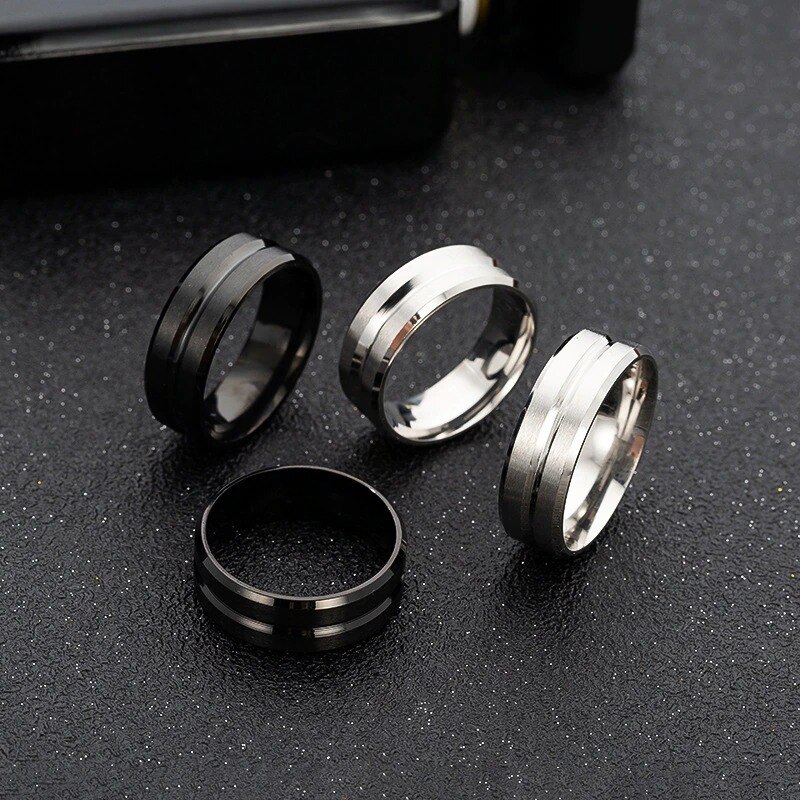 Black ring men stainless steel wedding rings simple heterosexual ring casual men