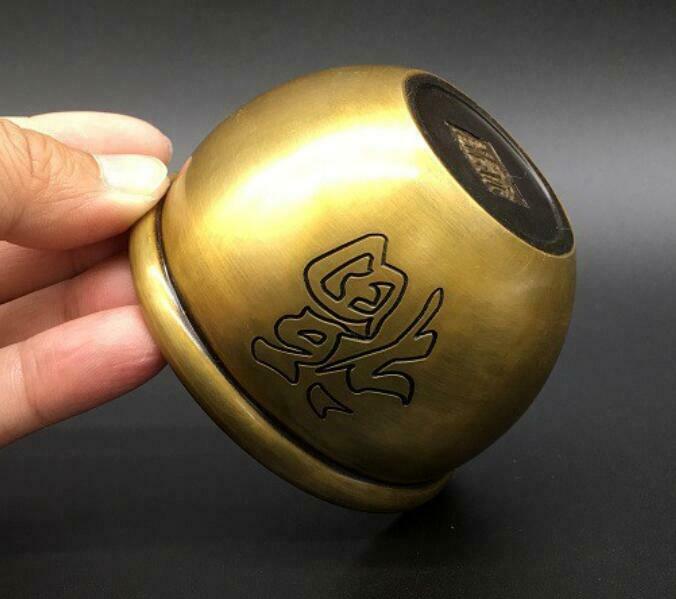 Chinese Pure Brass Bowl Engraved With The Word "blessing" Statue
