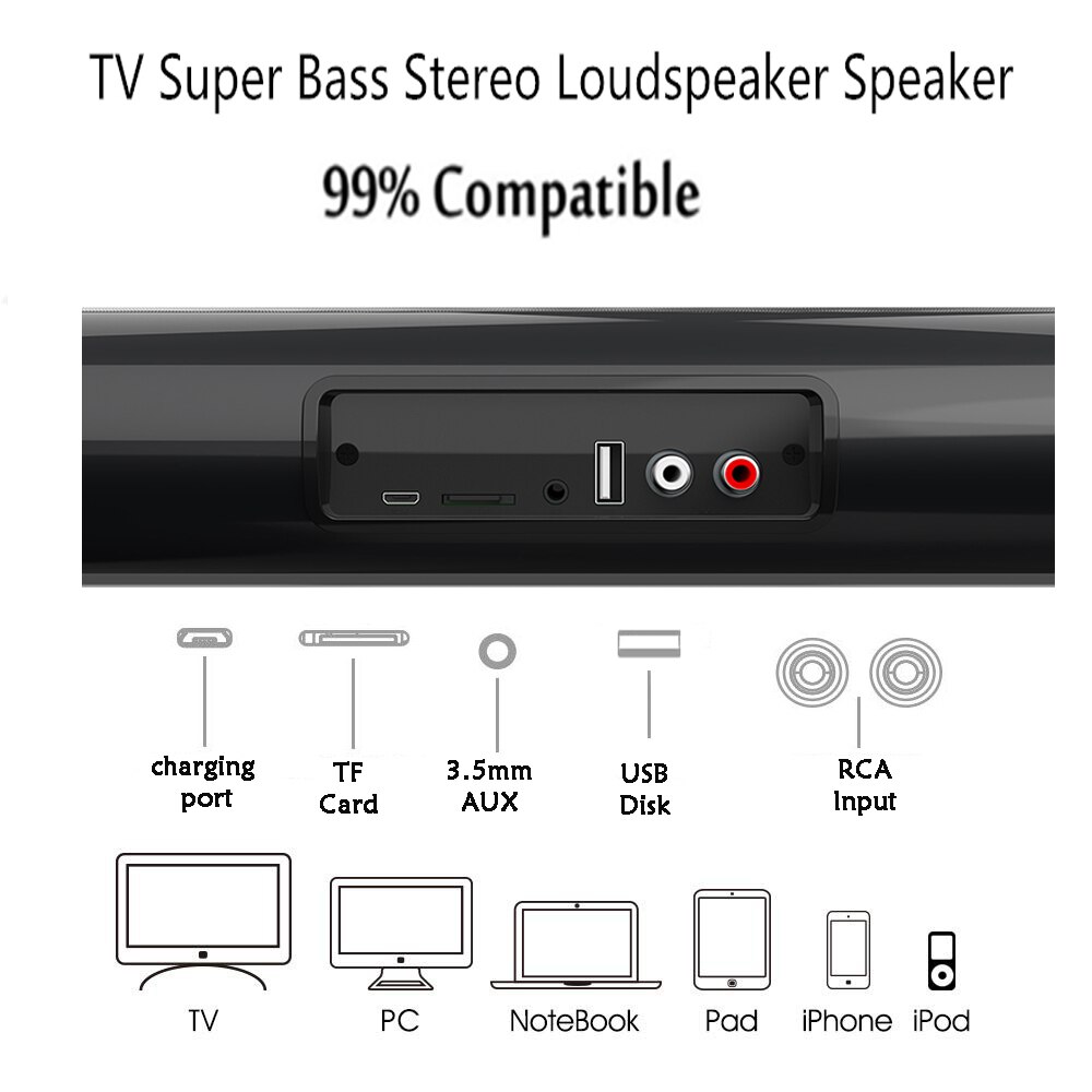 Rsionch Portable Wireless Column Soundbar Bluetooth Speaker Powerful 3D Stereo Sound bar Home Theater Aux 3.5mm TF For TV PC