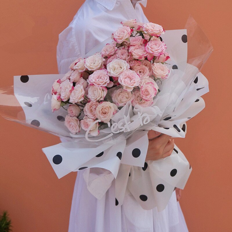 20 Feuilles Papier Emballage Bouquet De Fleurs - 56x56 Cm, Rose Avec Bordure Dorée - Imperméable Double Face