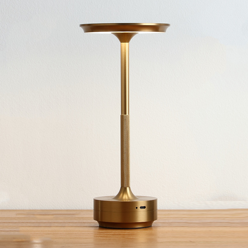 Lámpara decorativa Simple de aleación de aluminio, luz LED nocturna, atmósfera regulable infinita, lámpara de escritorio táctil recargable portátil Retro: Verde / Oro