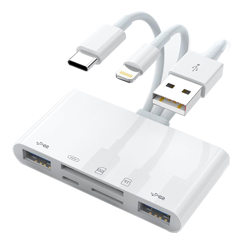 Czytnik kart SD 5 w 1 HUB USB do iPhone iPad MacBook USB 3.0 Typ C do kart SD TF Czytnik pamięci Flash Drive OTG Adapter: WHITE