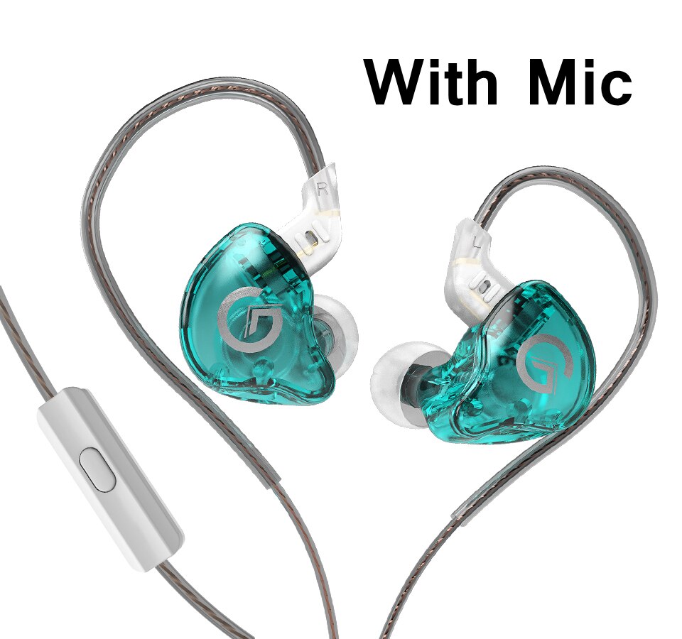 GK G1 Earphone HiFi Wired Headphone With Microphone Noise Cancelling Headset Musician Monitor Earbuds Sports Running EDX fone: Green With Mic