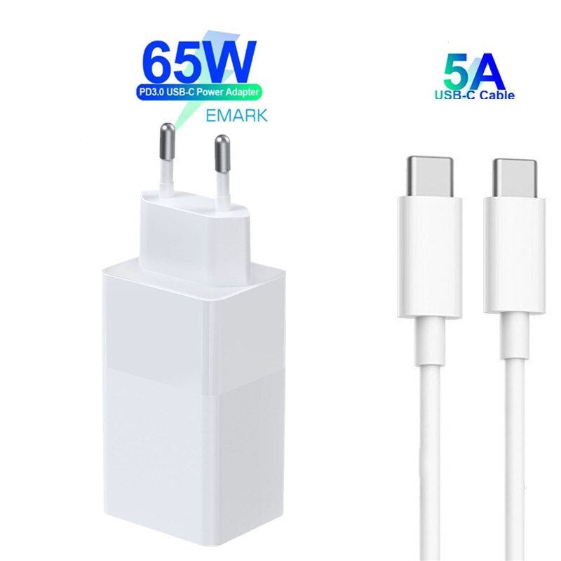 Chargeur USB type-c PD 65W 20V 3,25 a pour ordinateur portable, adaptateur avec câble pour iPad Pro / iPad Airi 4 / MacBook pro thinkpad: white / L'UA