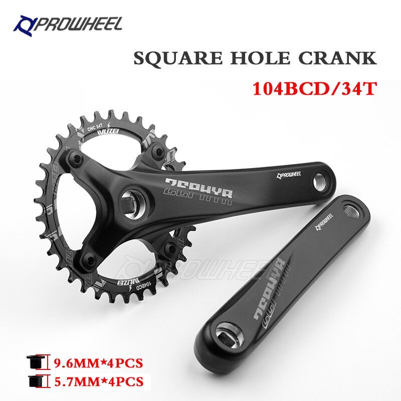 Prowheel 170/175mm manivelle 32-52T plaque pédalier vélo manivelle VTT roue à chaîne pignon trou carré 104BCD accessoires: Rouge / 175mm