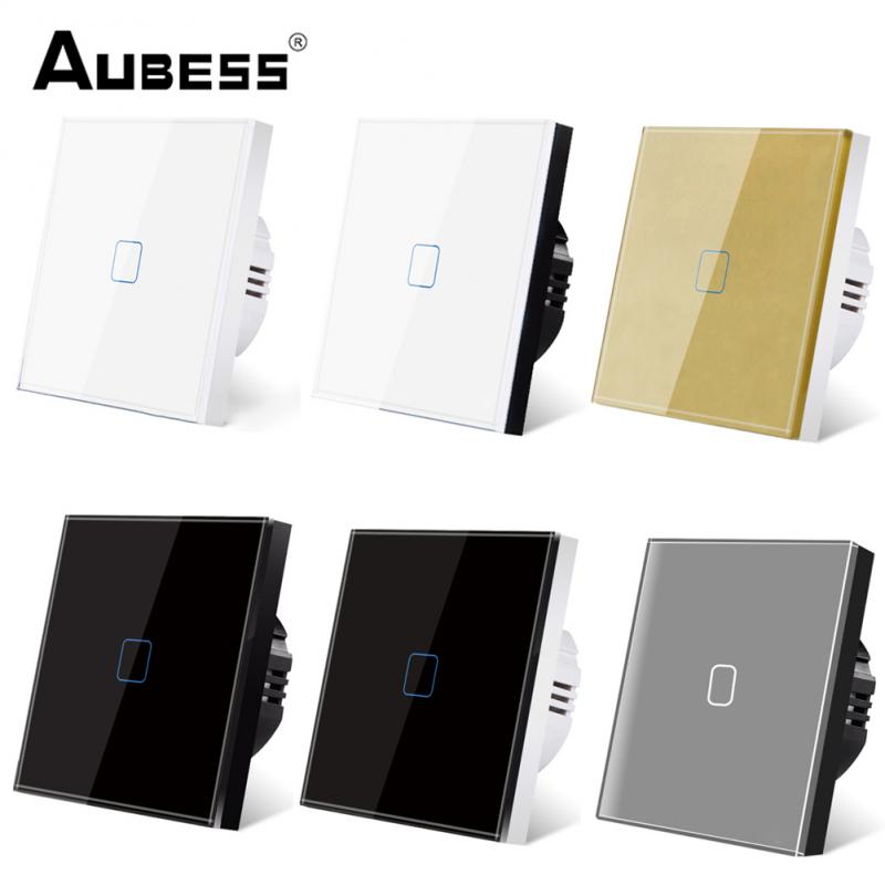 AUBESS 1 2 3 Gang EU Touch Switch LED Backlight Panel Tempered Crystal Glass Wall Light Sensory AC100-240V Switches Interruptor