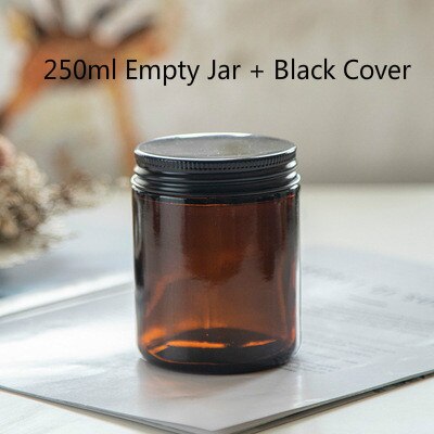 Taza de bougie marrones grandes DIY botella vacía hecha a mano de vidrio vela tarro fabricación de velas materiales envase recargable: 250ml black cover-2