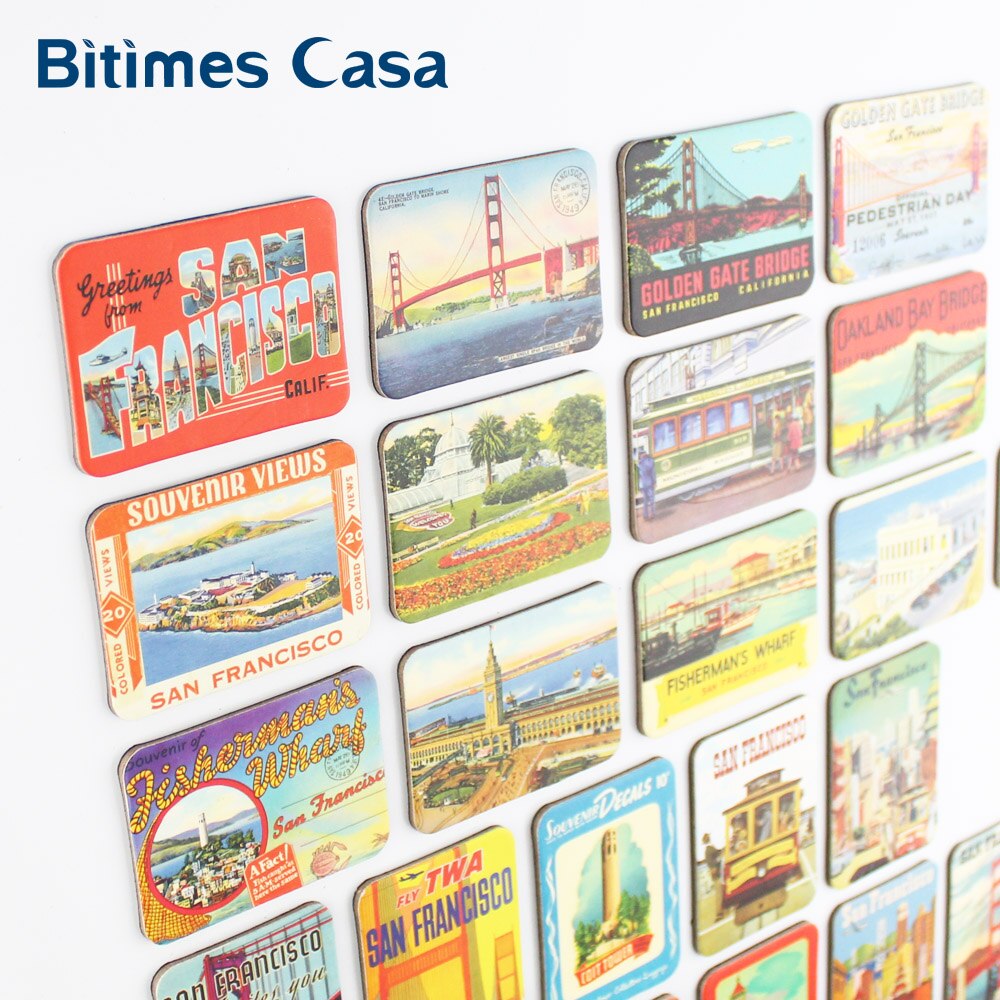 Bitimes 24 PCS San Francisco Scenic Refrigerator Fridge Magnets Set Souvenir Golden Gate Bridge Home Decor Magnetic Stickers