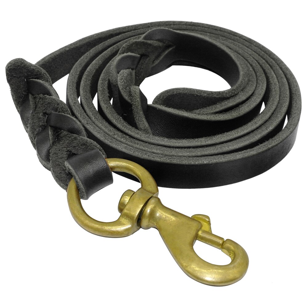 Flettet læder hundesnor kæledyrstræningssnor til mellemstore hunde schæferhundetræning: 12mm x 265cm / Sort