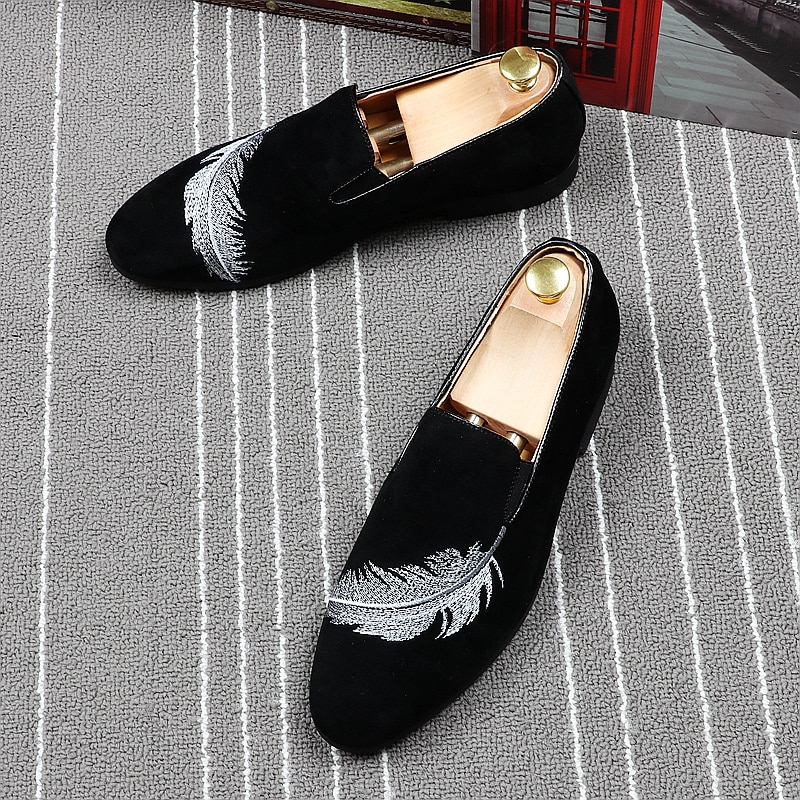 CuddlyIIPanda Brand Men Trending Shoes Men Slip on Casual Comfortable Loafers Feather Embroidered Leisure Driving Shoes