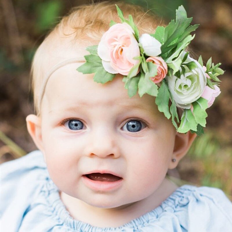 Diadema de flores hecha a mano bebé verano estilo recién nacído diadema, corona de flores niños a juego guirnalda accesorios de bandas para el cabello