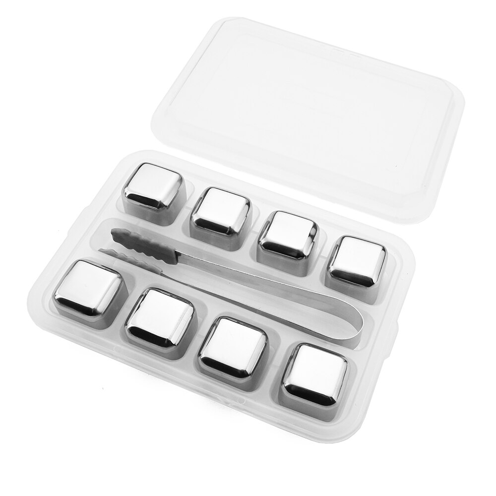 Mehrweg Kühler 304 Edelstahl Eiswürfel Whisky Steine mit Zangen für Whisky Wein und Cocktail Bar Utensilien Set Beste: 8Pcs with Tongs