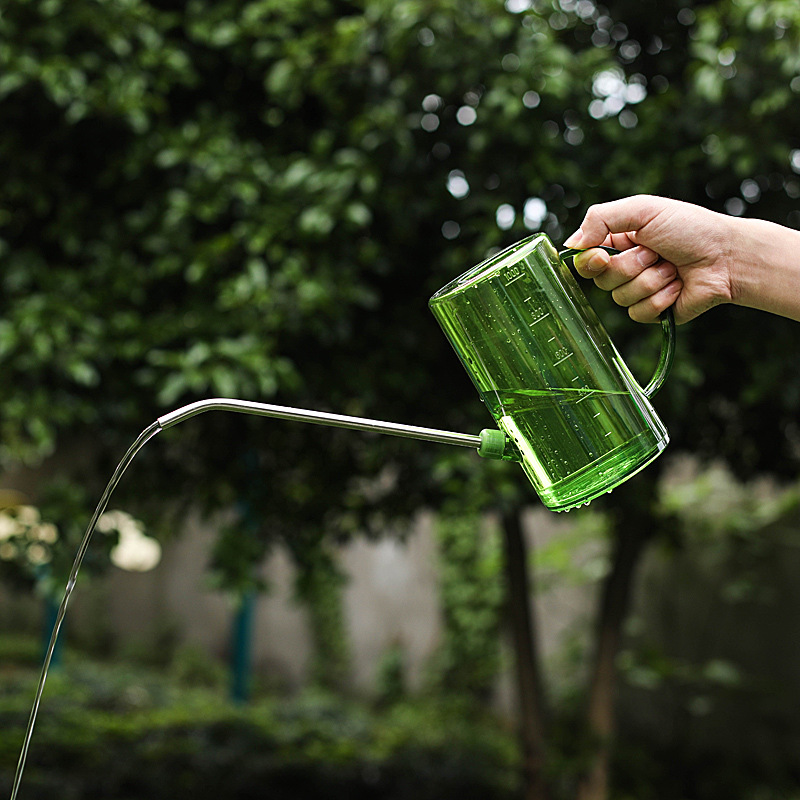 1L Groene Plant Tuinieren Bloem Gieter Huishouden Transparante Plastic Gieter Metal Lange Mond Spray Ketel Water Blikjes