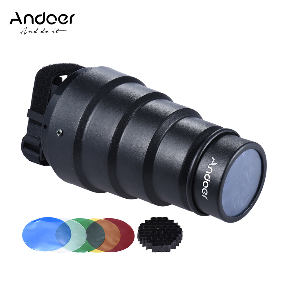 Andoer Conische Flash Snoot Light Modifier met 50 Graden Honingraat Kleur Filter canon Nikon Fotografie Op-camera Speedlite