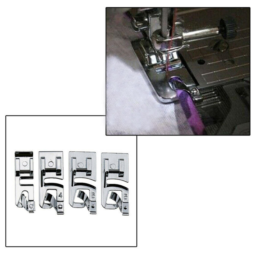 3/4/6mm 4pcs Sewing Machine Foot Presser Narrow Rolled Hem Foot Sewing Machine Hemmer Presser Foot Holder