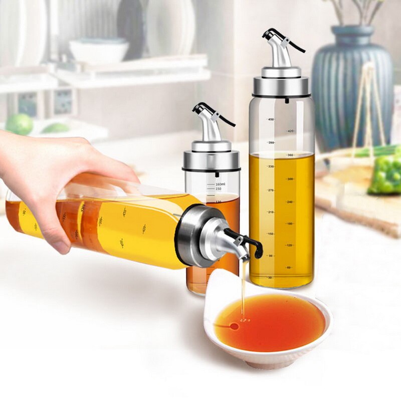 Oliedispenser glas olivenolie eddike flaske husstand lækagesikker sojasovs flaske olieudløb tud køkken tilbehør 200/300/500ml
