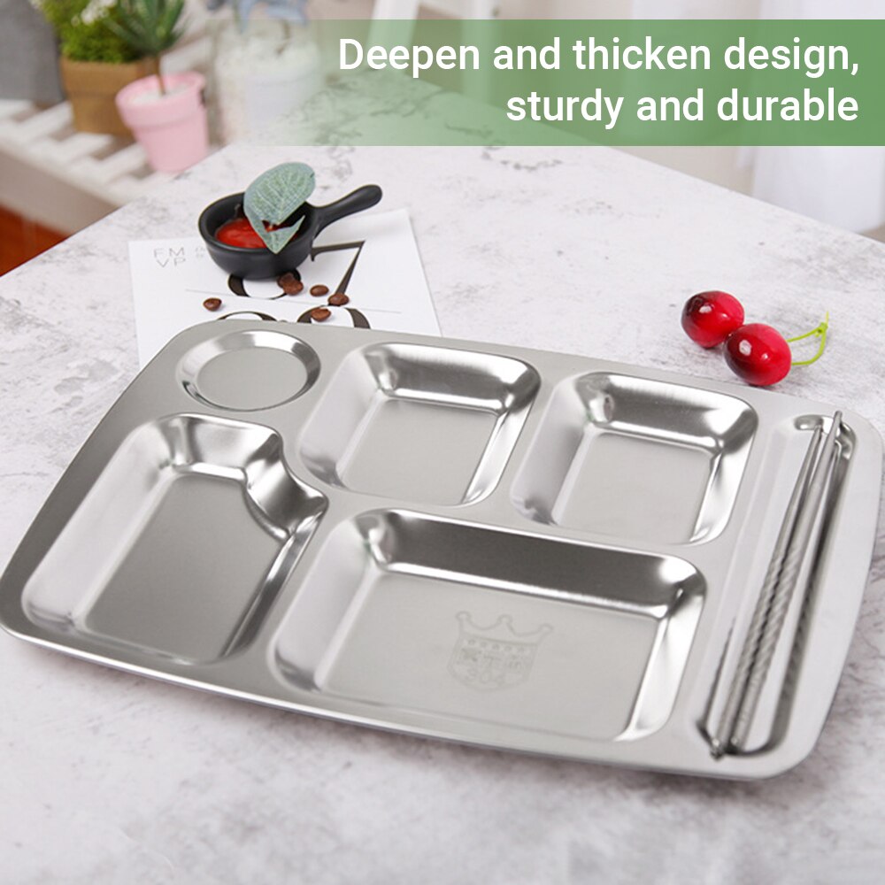 Stainless Steel Segmented Trays Divided Plate Meal Tray Food Serving Tray 6 Sections for Restaurant Factory Canteen Cafeteria