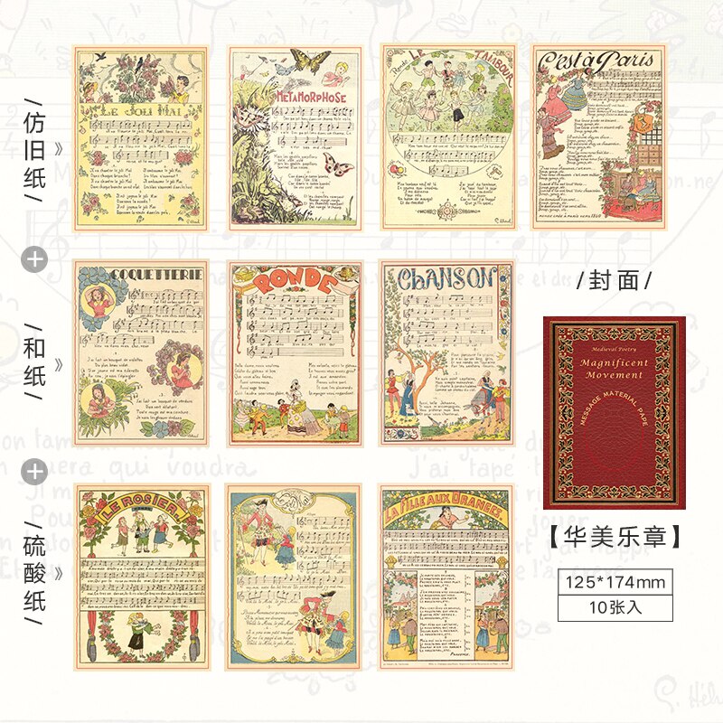 10 sztuk/zestaw średniowieczny wiersz serii papierowy materiał graty dziennik planista Scrapbooking dekoracja w stylu klasyczny DIY rękodzieło dokument informacyjny: B