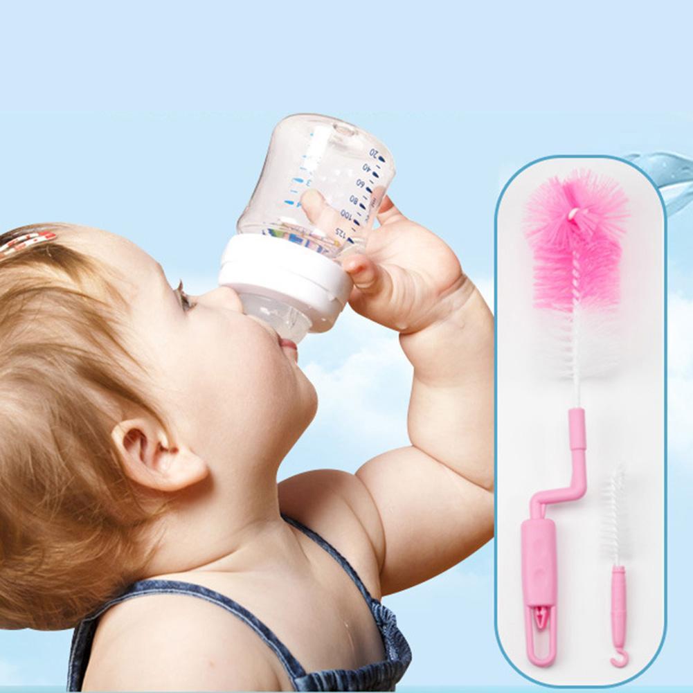 Bottle Brushes 2Pcs Rotatable Handle Baby Milk Bottle Brush Cup Glass Kitchen Cleaning Tool Children Feeding Baby Accessories
