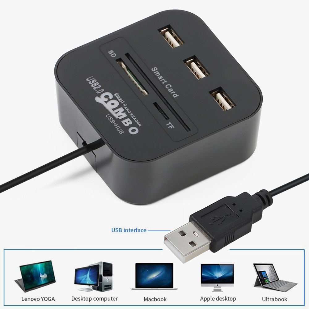 Mini All in 1 USB SIM Smart Card Reader 3 USB HUB For Bank Card IC/ID EMV MMC CAC DNIE ATM IC SD TF Card