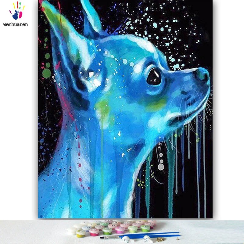 DIY Colorings Pictures By Numbers With Colors Blue Dog Picture Drawing Painting By Numbers Framed Home: 100427 / 70x90cm no frame