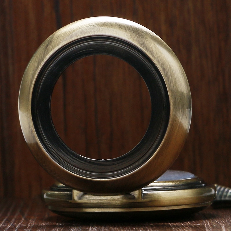 Half Hunter Bronze Quartz Pocket Watch Unique Small Second Dial Vintage Pocket Pendant Clock with Chain Reloj de bolsillo