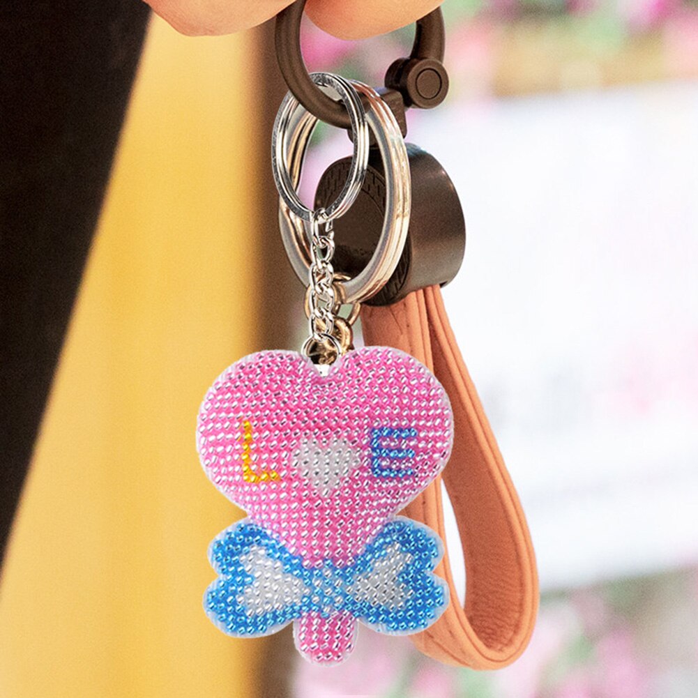 DIY Piruleta de amor hecha a mano, cuentas artesanales, llavero de punto de cruz, bordado impreso, Kit de llavero de aguja, mochila para , colgante