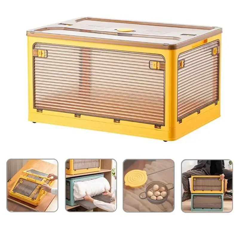 Caja de almacenamiento plegable, maletero de armario de gran capacidad con ruedas, contenedores de juguetes para aperitivos, organizador de almacenamiento de artículos diversos para el hogar apilable: YELLOW