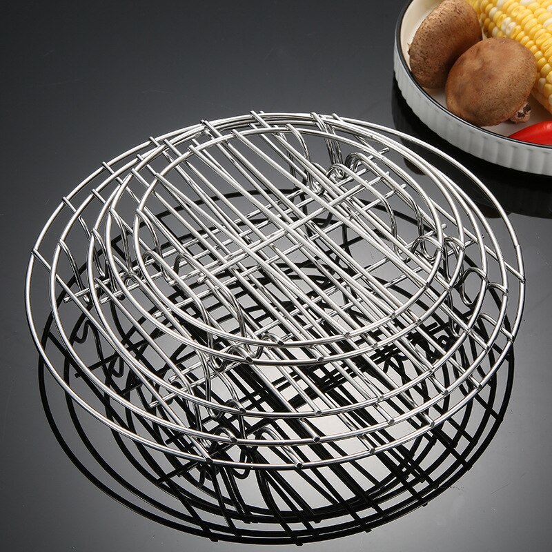 304 Stainless Steel Baking Cooking Steaming Racks Pot Steamers Air Fryer Round Steaming Tray Cooking Rack Kitchen Accessories