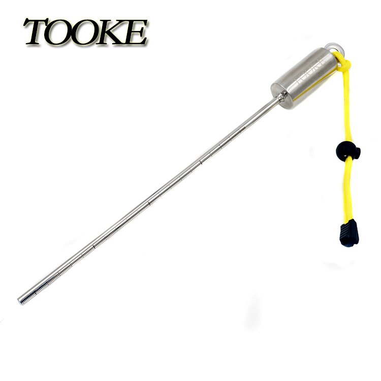 Dykbeslag rostfritt stål hummer dyksticka pekpinne undervattenshaker med snodd handledsrem: Gult band