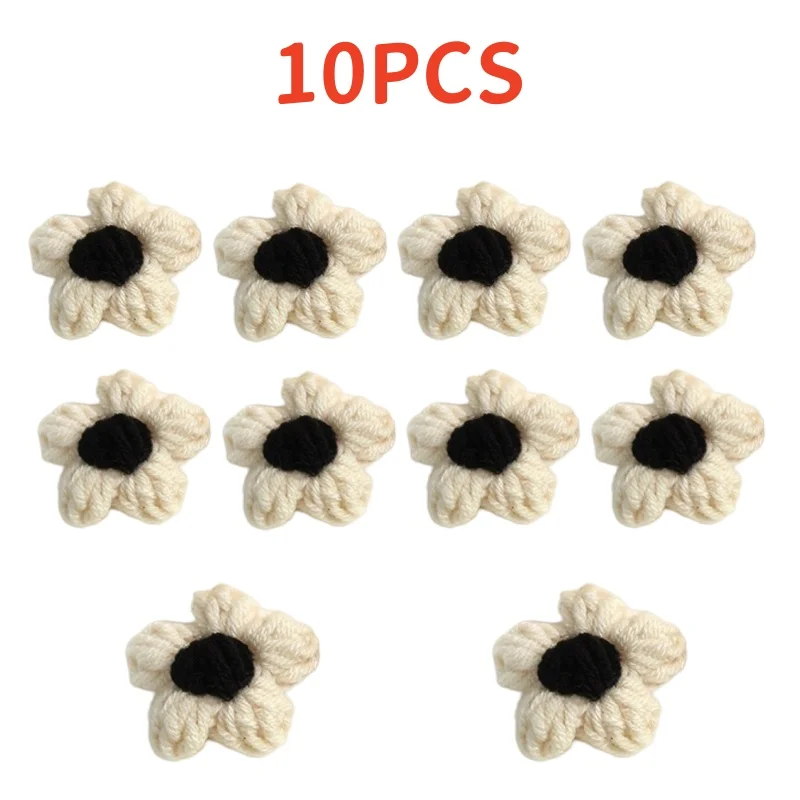 10 Uds. De cabeza de flor tejida, adorno de ramo de hilo de ganchillo, clavel, broche de horquilla tejido a mano, accesorios de costura DIY: Caqui