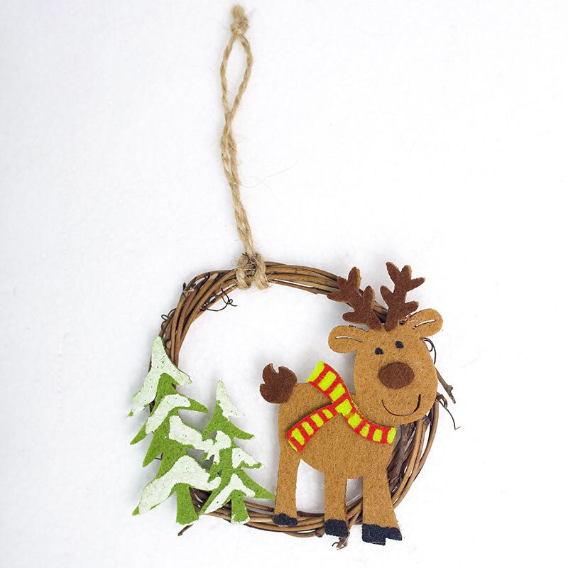 1 stk 8*8cm julemandshjort filt rattan cirkel juletræ vedhæng hængende ornament år julefest dekoration forsyninger 62866: 2pd-62866-2