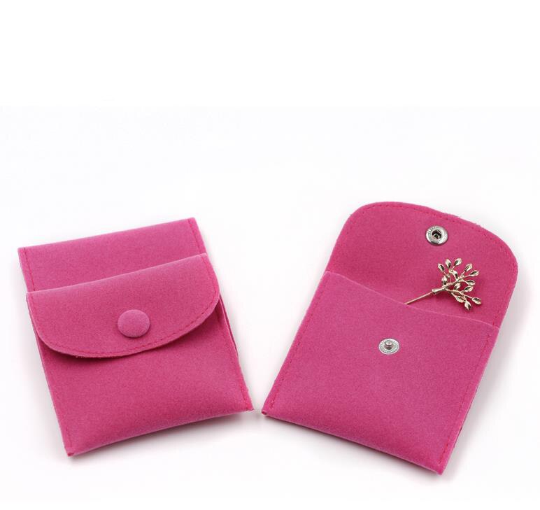 Umschlag samt Schmuck Tasche mit Snap Lagerung Tragbare Weiche Lint Samt Flanell Armband Halskette Tasche: hot pink / 8x8cm