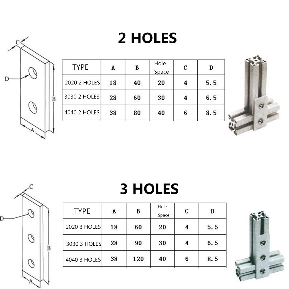 5pcs Long Strip Aluminum Connector Bracket Fastener for 20/30/40 series industrial aluminum profile