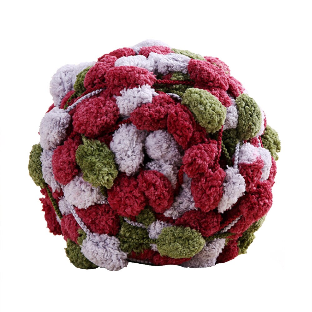 Tjock ull stor mjuk regnbåge pom pom garn handstickning virkgarn diy filt kudde färgglad pumpong tråd 135g: Röd