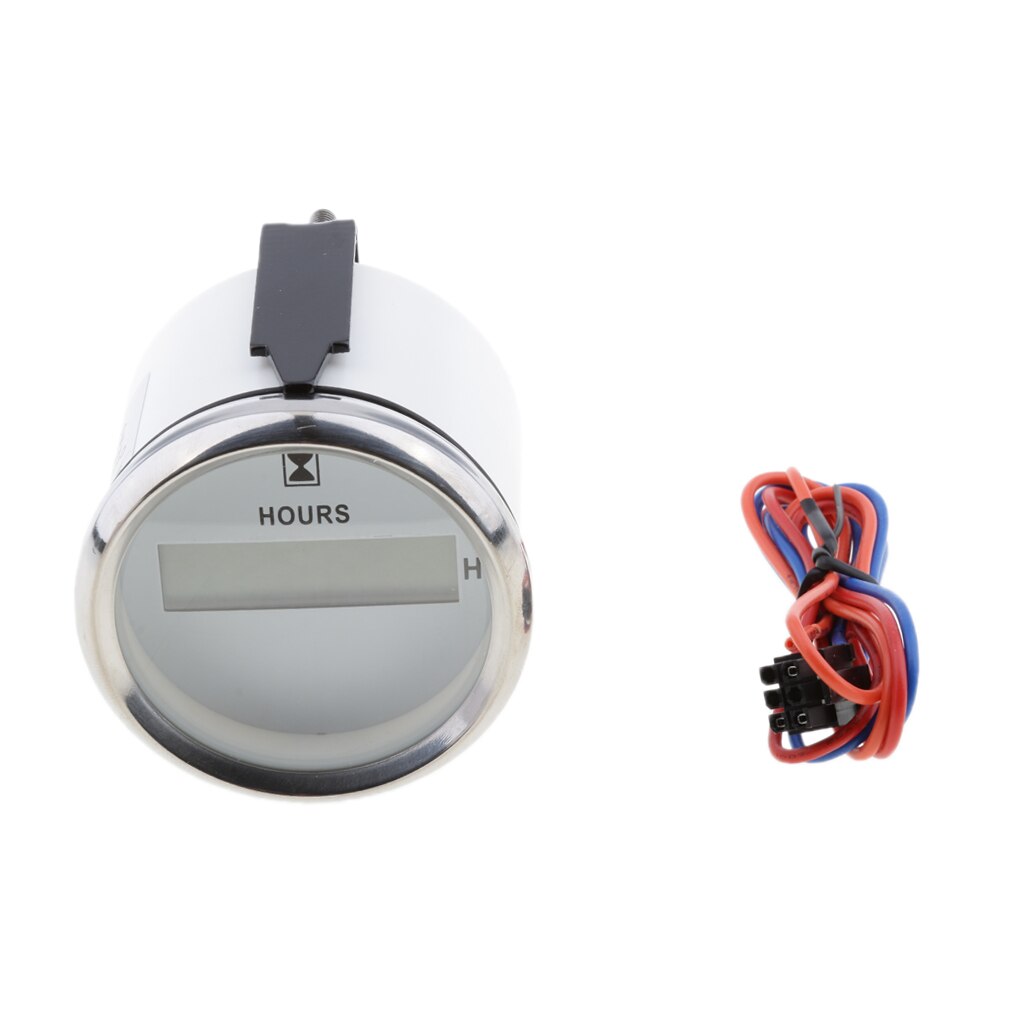 9V-32V Hour Meter 2' Round Gauge Waterproof for Marine Engine White Chrome waterproof and steady performance